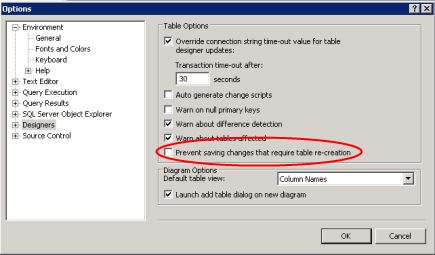 how to fix sql server 2008 error message when saving design mode changes